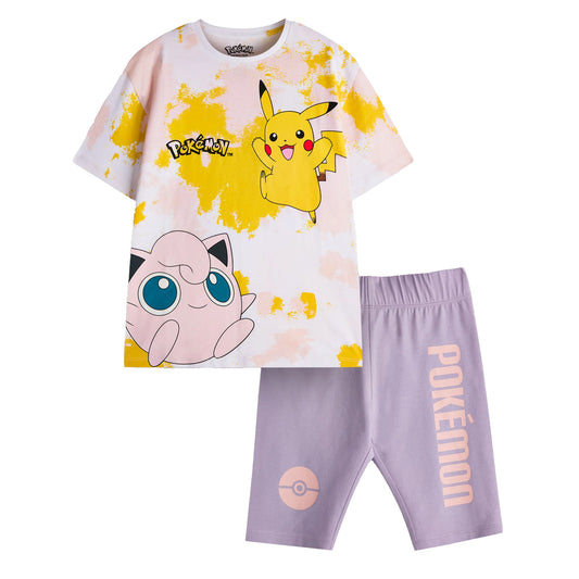 Multicoloured - Front - Pokemon Girls Pikachu Tie Dye T-Shirt & Shorts Set