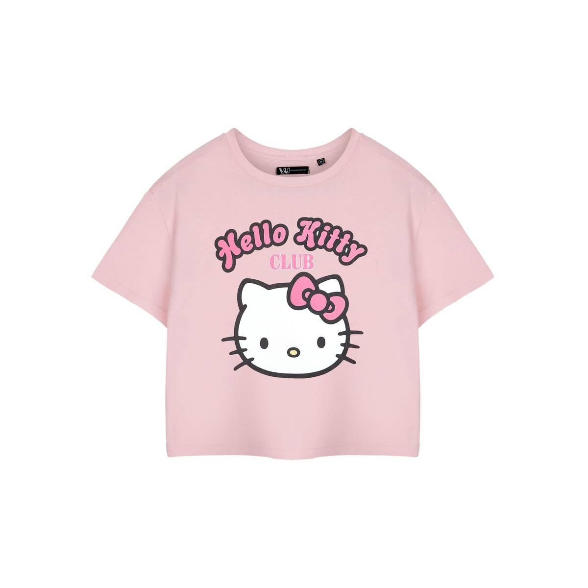 Pink - Front - Hello Kitty Womens-Ladies Club Short-Sleeved Crop T-Shirt