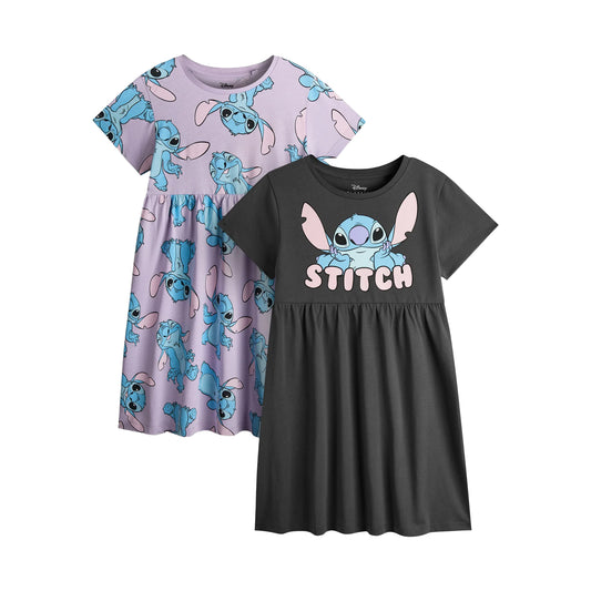 Purple-Black - Front - Lilo & Stitch Girls Stitch Character Dress Set (Pack of 2)