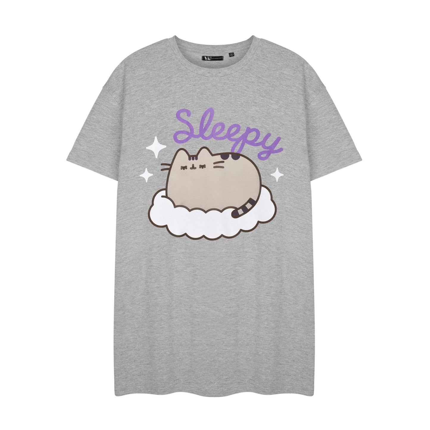 Grey Marl - Front - Pusheen Womens-Ladies Sleepy Short-Sleeved Nightie