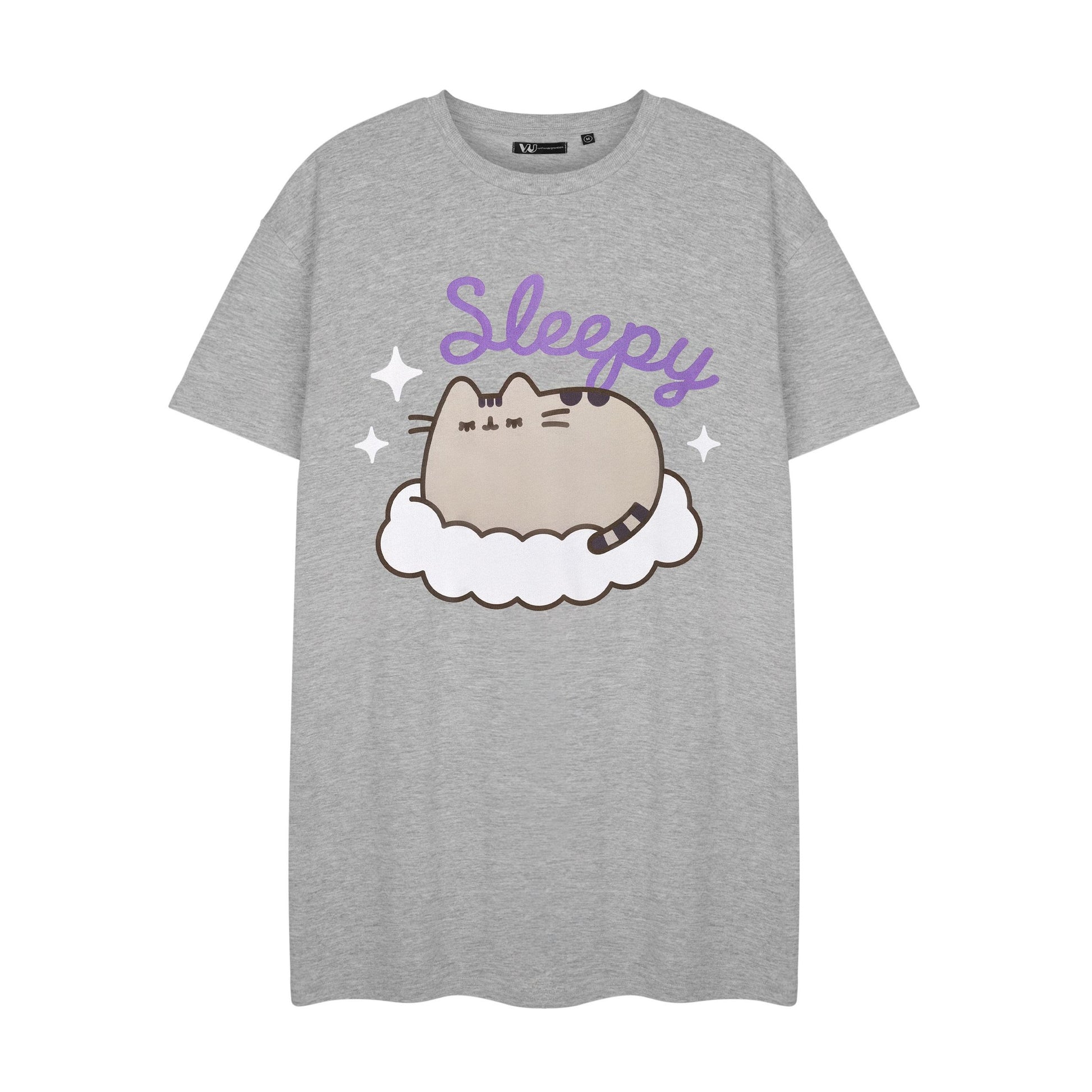 Grey Marl - Front - Pusheen Womens-Ladies Sleepy Short-Sleeved Nightie