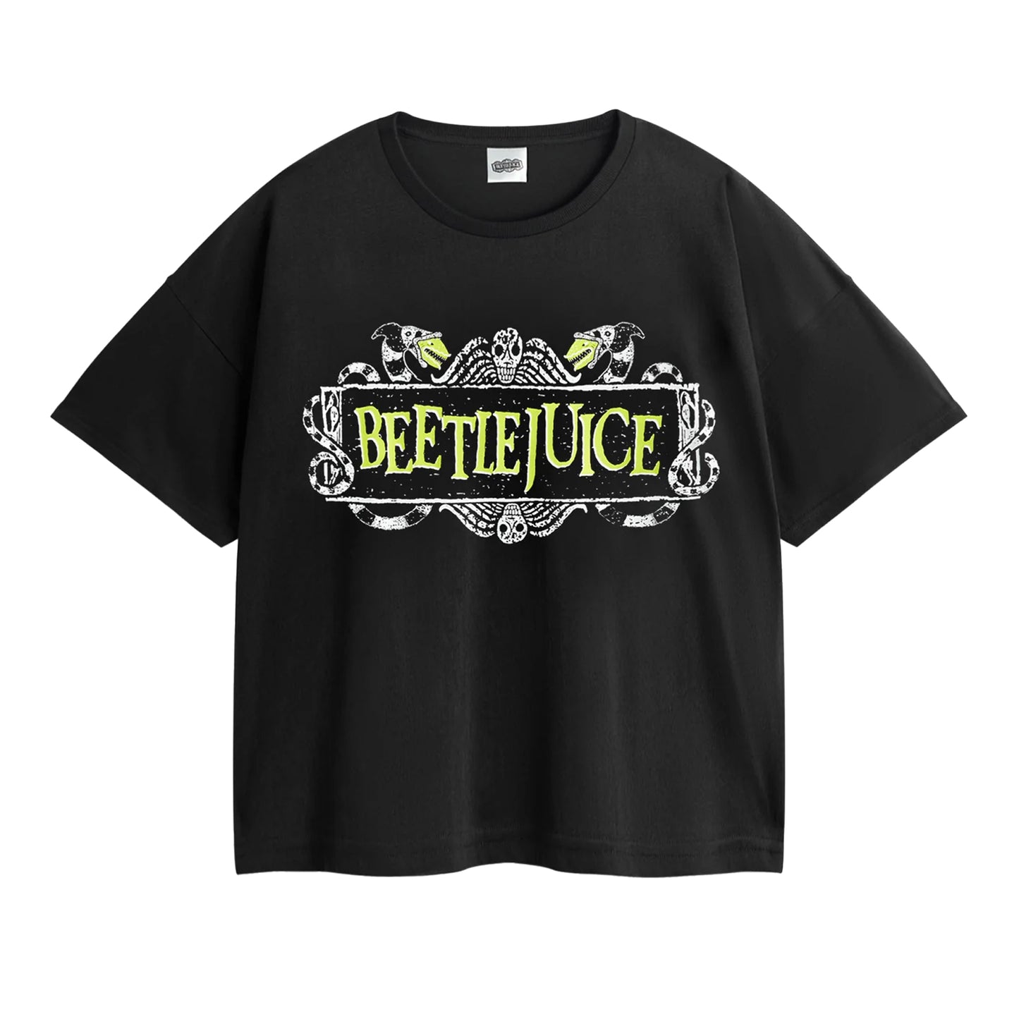 Black-White - Side - Beetlejuice Womens-Ladies Logo Short-Sleeved Long Pyjama Set