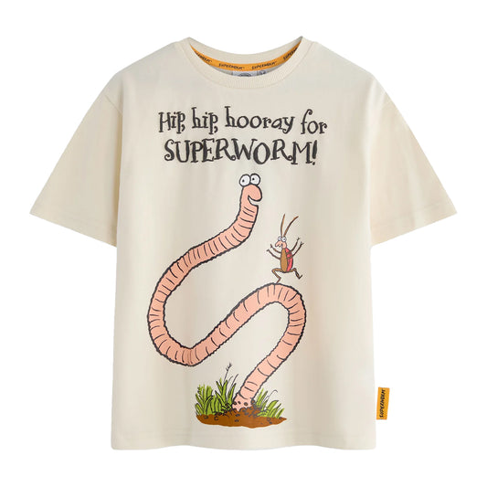 Beige - Front - Superworm Childrens-Kids Hip Hip Hooray Short-Sleeved T-Shirt