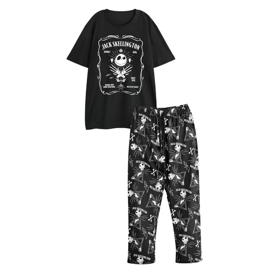Black-White - Front - The Nightmare Before Christmas Mens Jack Skellington Short-Sleeved Long Pyjama Set