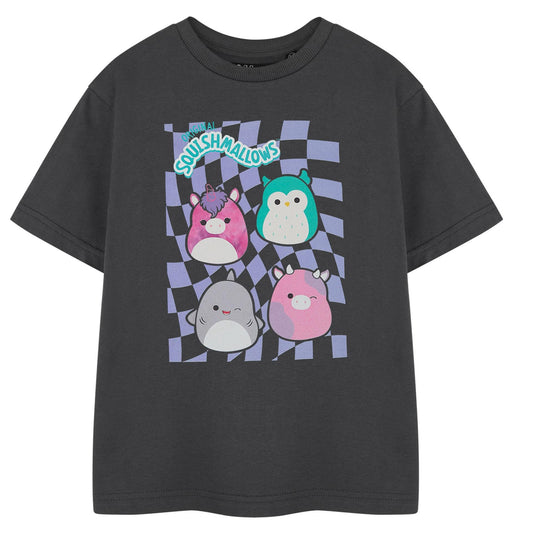 Grey - Front - Squishmallows Girls Checkerboard Short-Sleeved T-Shirt