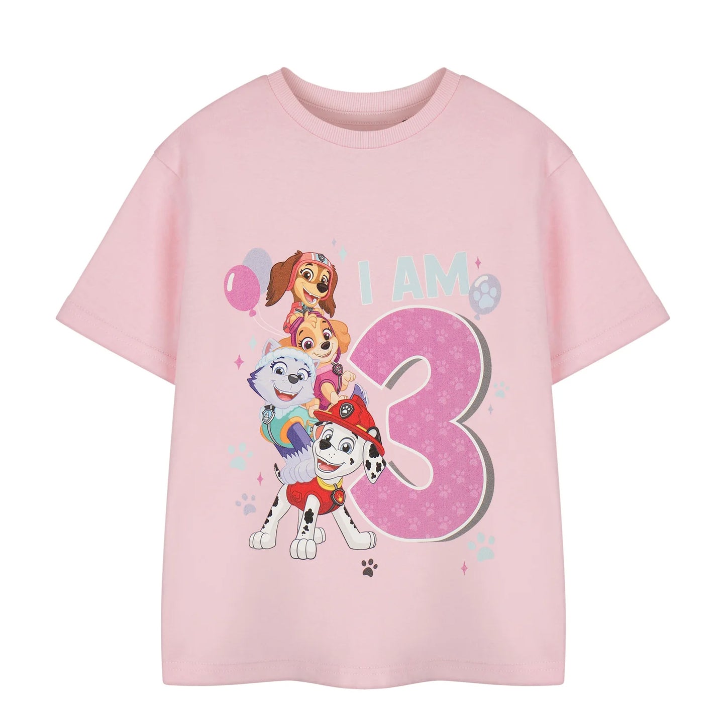 Pink - Side - Paw Patrol Girls I Am 3 Short-Sleeved Birthday T-Shirt