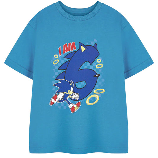 Blue - Front - Sonic The Hedgehog Boys I Am 6 Short-Sleeved Birthday T-Shirt