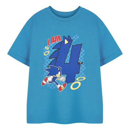 Blue - Front - Sonic The Hedgehog Boys I Am 4 Short-Sleeved Birthday T-Shirt