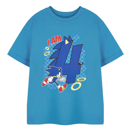 Blue - Front - Sonic The Hedgehog Boys I Am 4 Short-Sleeved Birthday T-Shirt