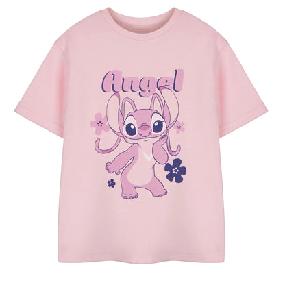 Pink - Front - Lilo & Stitch Girls Angel Short-Sleeved T-Shirt