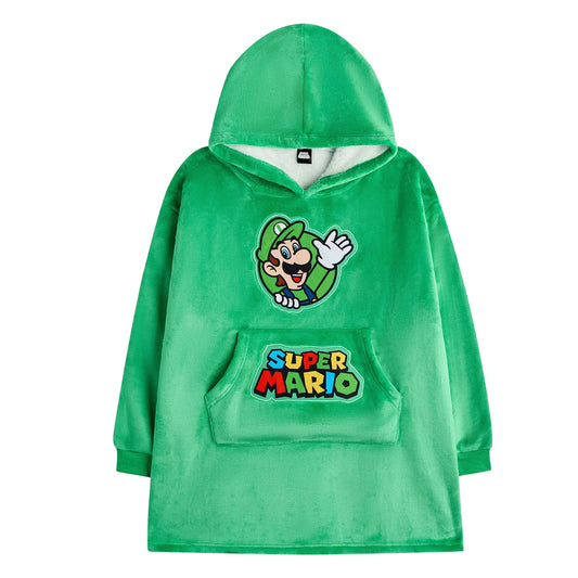 Green - Front - Super Mario Boys Luigi Blanket Hoodie