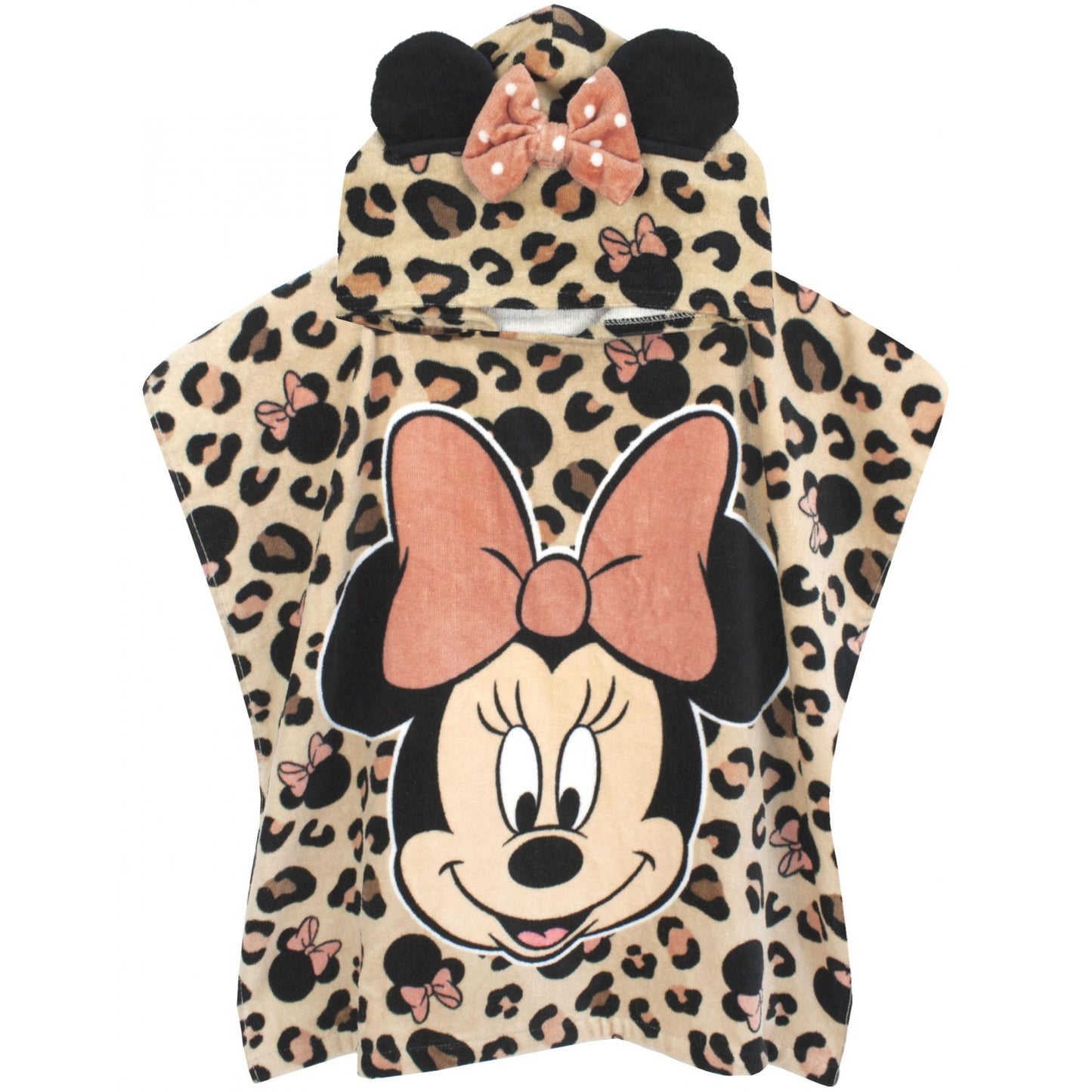 Pink-Black - Front - Disney Girls Minnie Mouse Poncho Hooded Towel