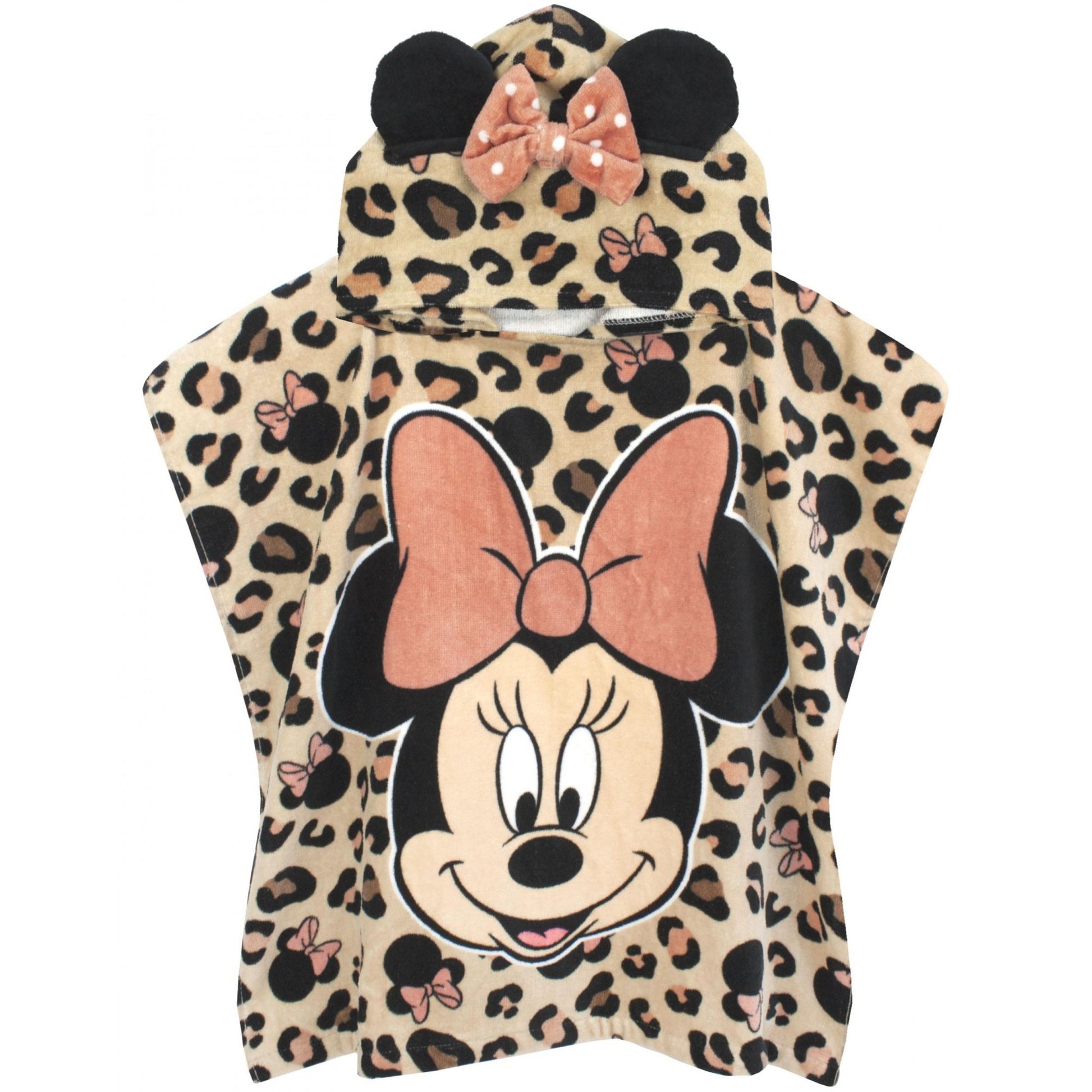 Pink-Black - Front - Disney Girls Minnie Mouse Poncho Hooded Towel