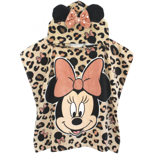 Pink-Black - Front - Disney Girls Minnie Mouse Poncho Hooded Towel