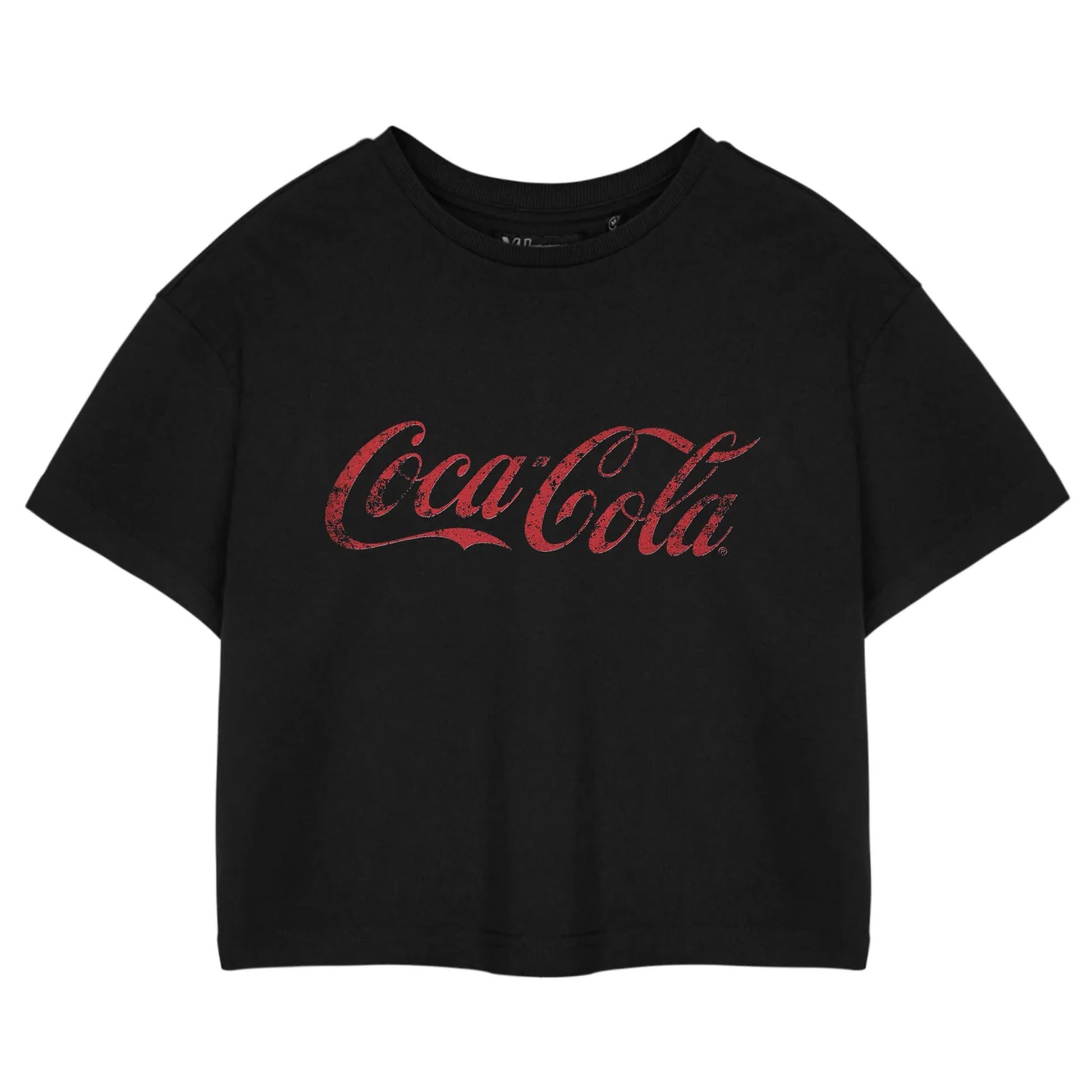 Black - Front - Coca-Cola Womens-Ladies Short-Sleeved Crop T-Shirt