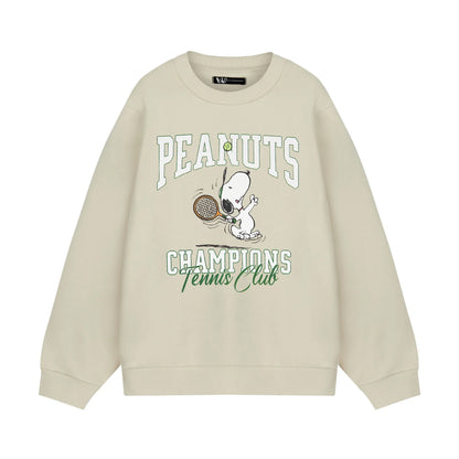 Oatmeal - Front - Peanuts Unisex Adult Snoopy Tennis Sweatshirt