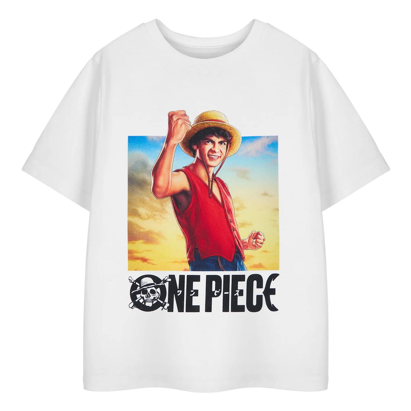 White - Front - One Piece Boys Luffy Short-Sleeved T-Shirt