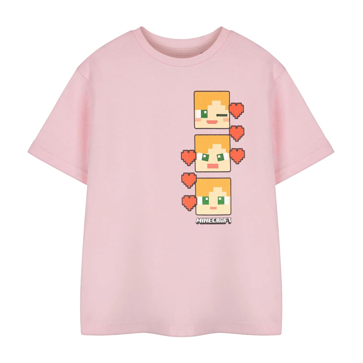 Pink - Front - Minecraft Girls Pixel Hearts Short-Sleeved T-Shirt