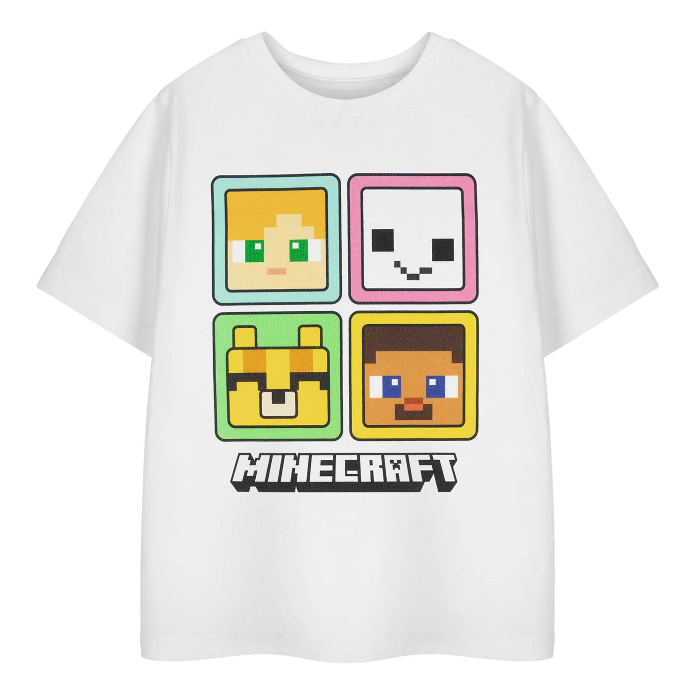 White - Front - Minecraft Girls Squares Short-Sleeved T-Shirt