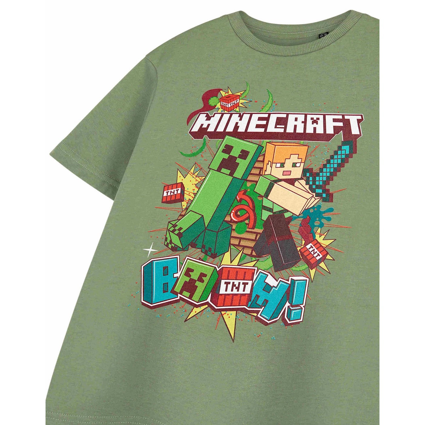 Green - Close up - Minecraft Boys Boom Cotton T-Shirt