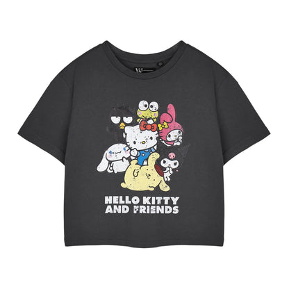 Grey - Front - Hello Kitty & Friends Womens-Ladies Cropped Short-Sleeved T-Shirt