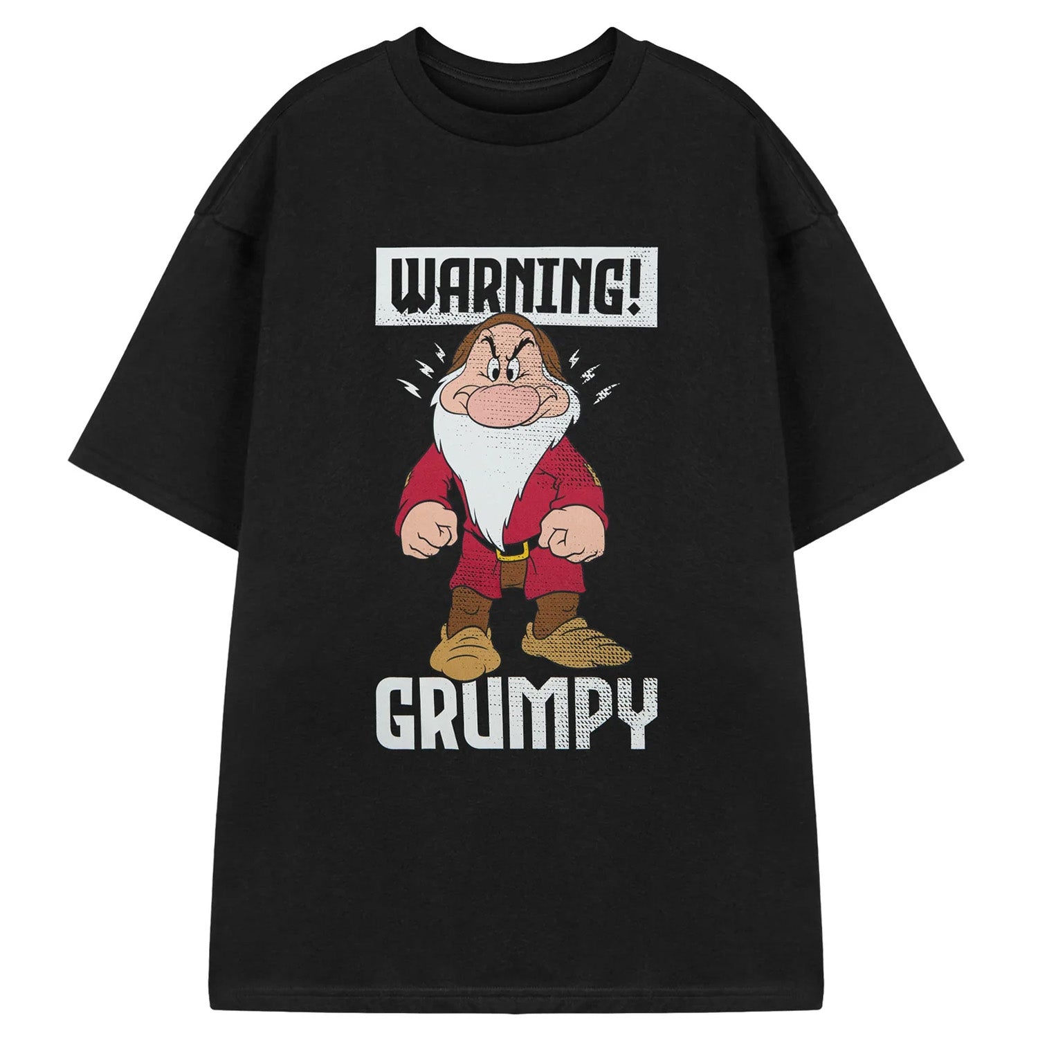 Black - Front - Snow White And The Seven Dwarfs Mens Warning Grumpy T-Shirt