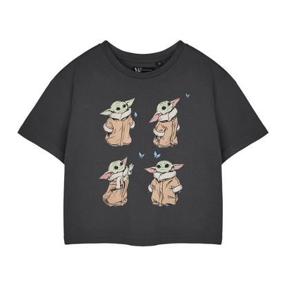 Grey - Front - Star Wars The Mandalorian Womens-Ladies Grogu Cropped Short-Sleeved T-Shirt