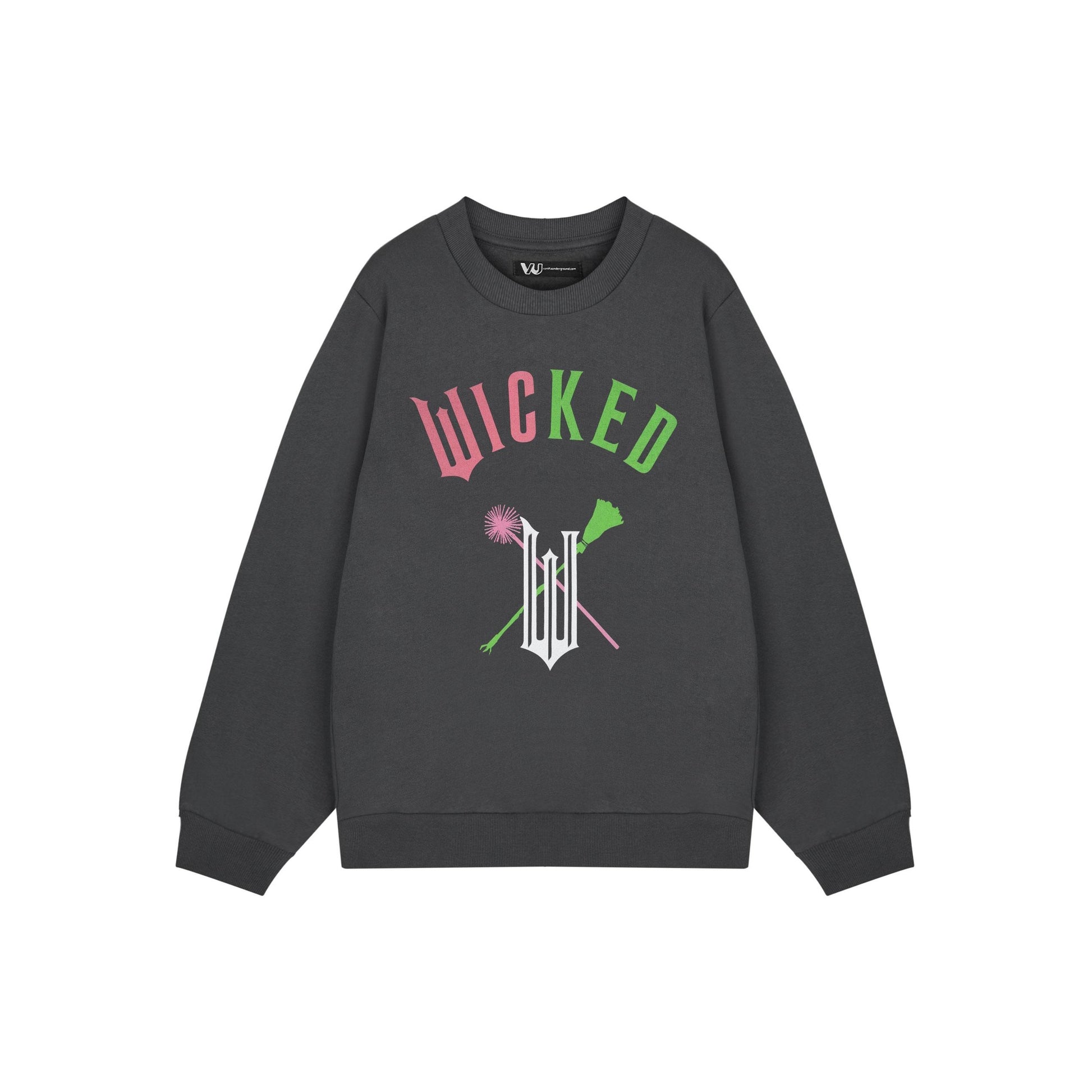 Charcoal - Front - Wicked Womens-Ladies Wand And Broom Sweatshirt