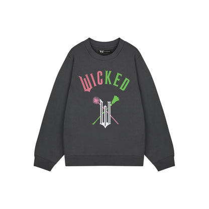 Charcoal - Front - Wicked Womens-Ladies Wand And Broom Sweatshirt