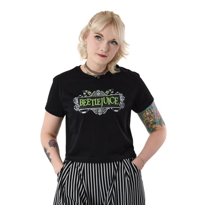 Black - Back - Beetlejuice Womens-Ladies Logo Crop Top