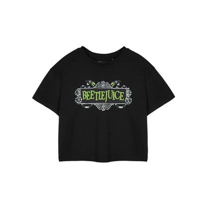 Black - Front - Beetlejuice Womens-Ladies Logo Crop Top