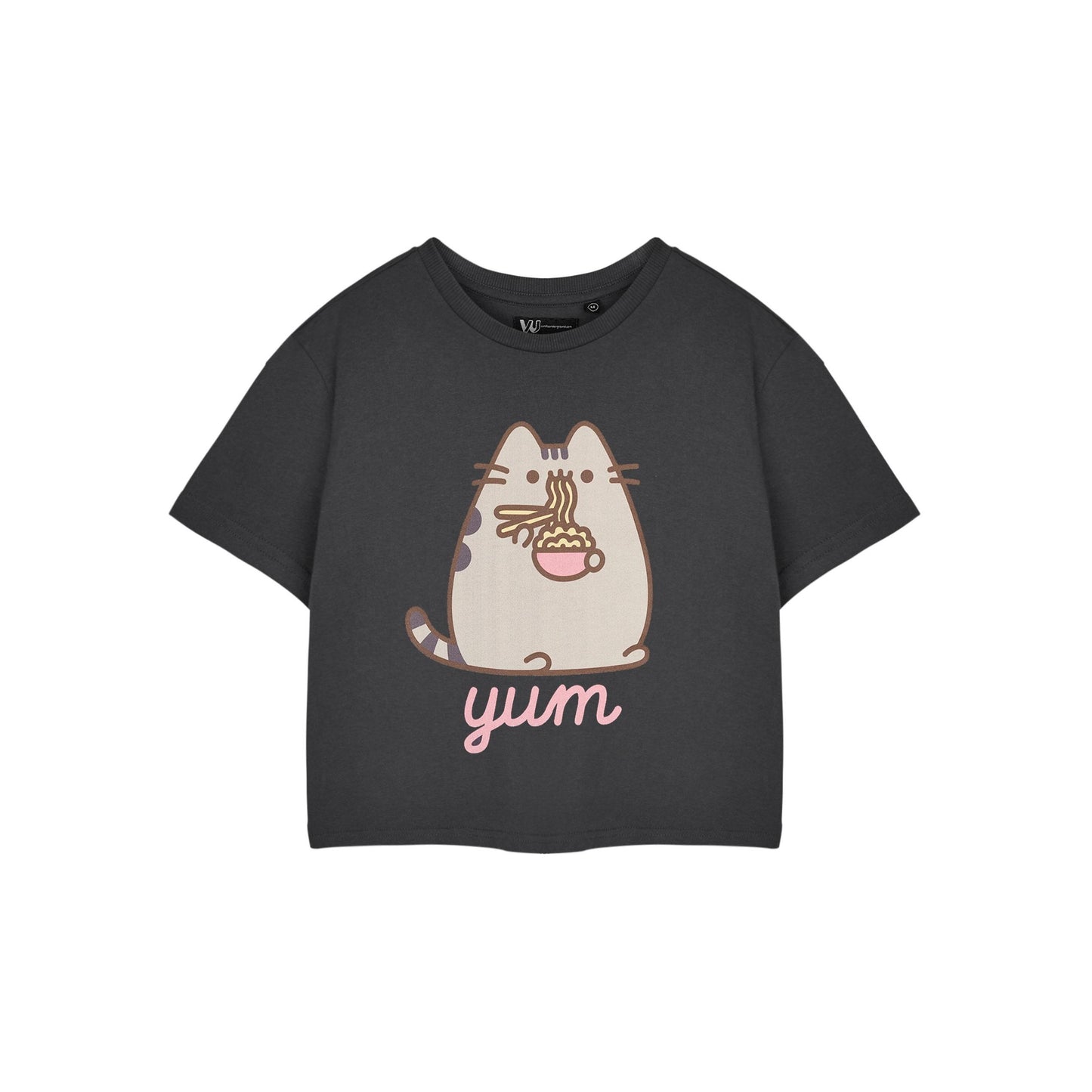 Charcoal - Front - Pusheen Womens-Ladies Yum Noodles Short-Sleeved Crop Top