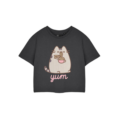 Charcoal - Front - Pusheen Womens-Ladies Yum Noodles Short-Sleeved Crop Top