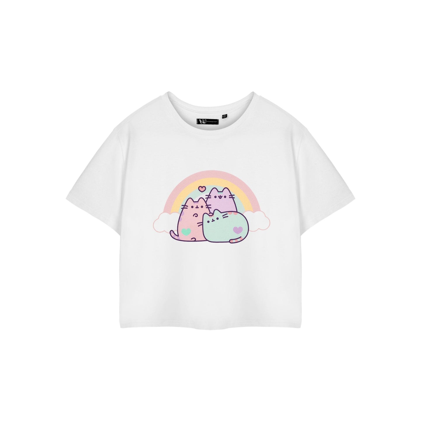 White - Front - Pusheen Womens-Ladies Rainbow Short-Sleeved Crop Top
