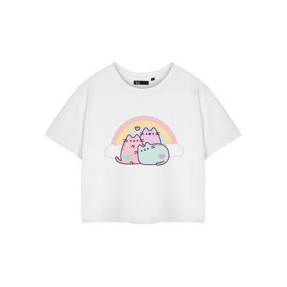 White - Front - Pusheen Womens-Ladies Rainbow Short-Sleeved Crop Top