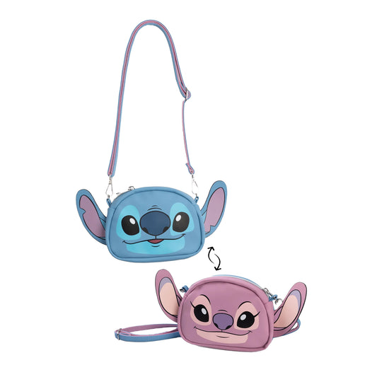 Blue-Pink - Front - Lilo & Stitch Face Crossbody Bag