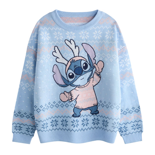 Blue - Front - Lilo & Stitch Girls Stitch Christmas Jumper
