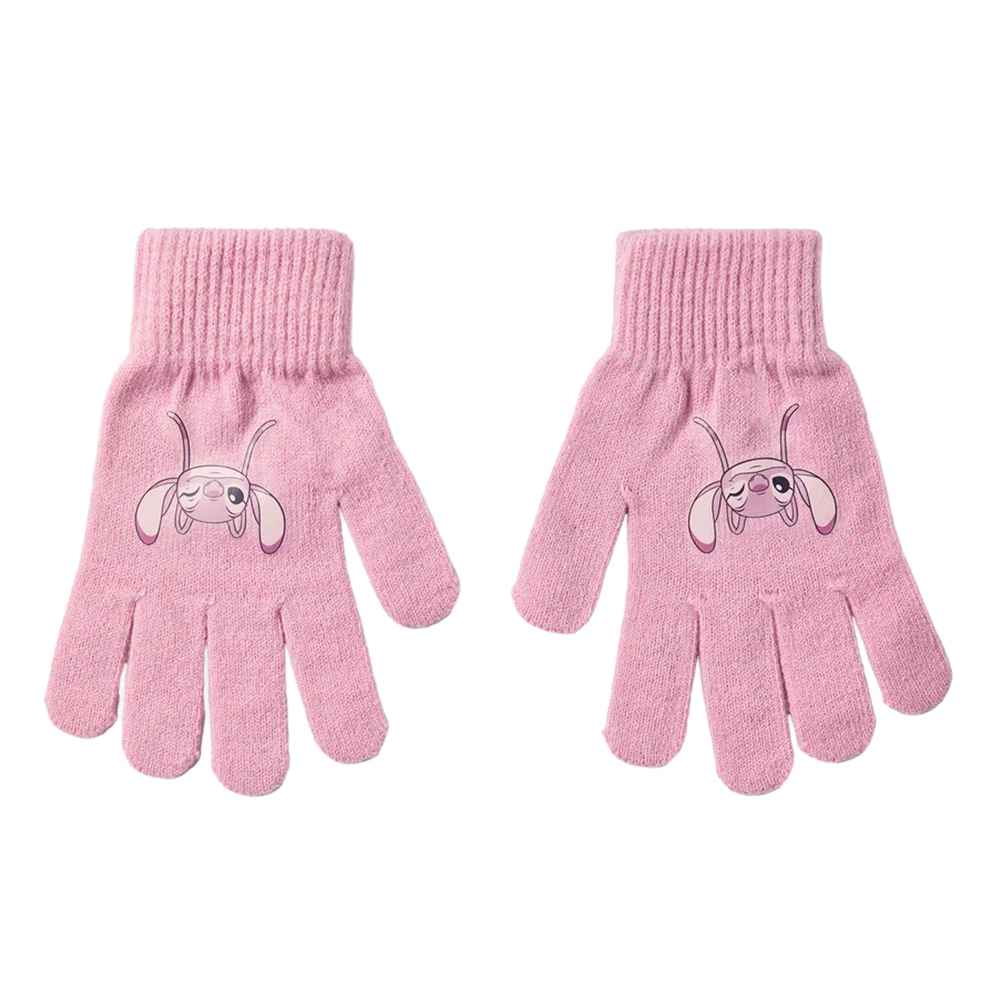 Pink - Back - Lilo & Stitch Girls Face Angel Beanie & Gloves Set