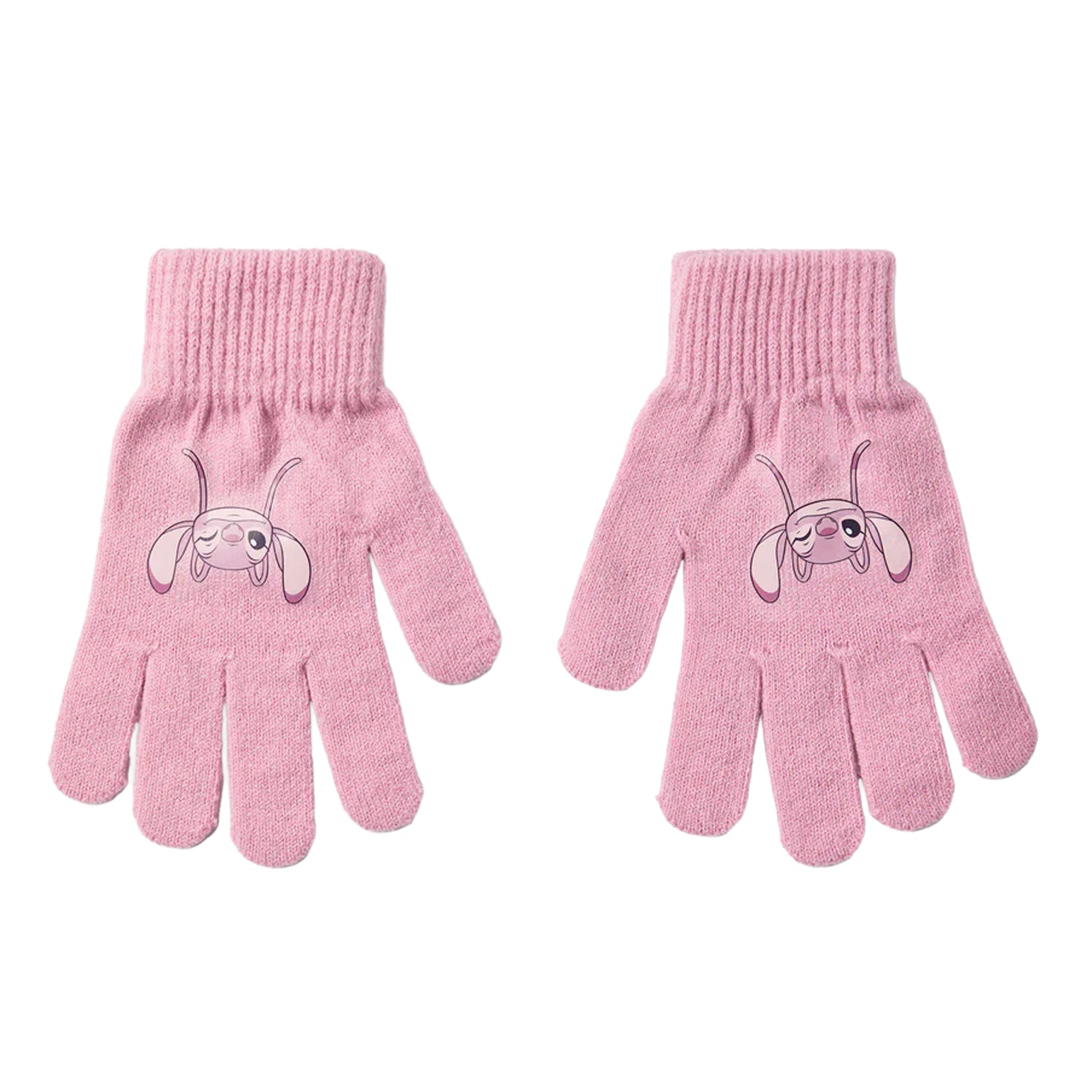 Pink - Back - Lilo & Stitch Girls Face Angel Beanie & Gloves Set