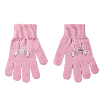 Pink - Back - Lilo & Stitch Girls Face Angel Beanie & Gloves Set