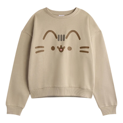 Beige - Side - Pusheen Girls Big Face Sweatshirt & Jogging Bottoms