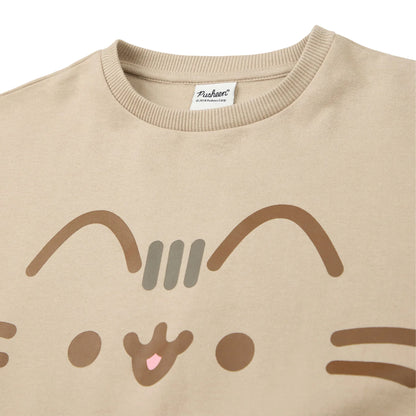Beige - Pack Shot - Pusheen Girls Big Face Sweatshirt & Jogging Bottoms
