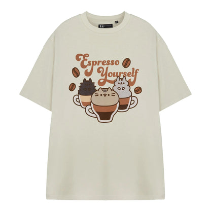 Oatmeal - Front - Pusheen Womens-Ladies Espresso Yourself Short-Sleeved T-Shirt