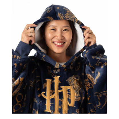 Blue - Side - Harry Potter Womens-Ladies Embroidered Logo Blanket Hoodie