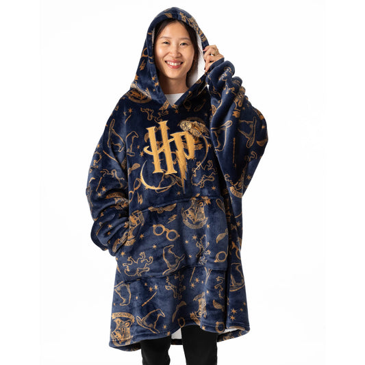 Blue - Front - Harry Potter Womens-Ladies Embroidered Logo Blanket Hoodie