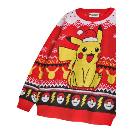 Red Solid - Side - Pokemon Boys Pikachu Christmas Jumper