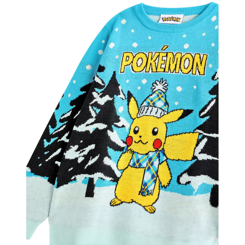 Blue Solid - Side - Pokemon Boys Pikachu Christmas Jumper