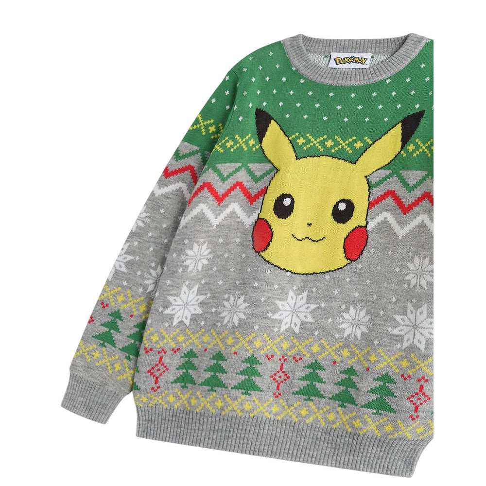 Grey Heather - Side - Pokemon Boys Pikachu Christmas Jumper