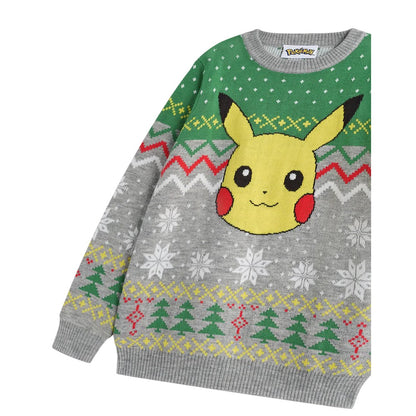 Grey Heather - Side - Pokemon Boys Pikachu Christmas Jumper