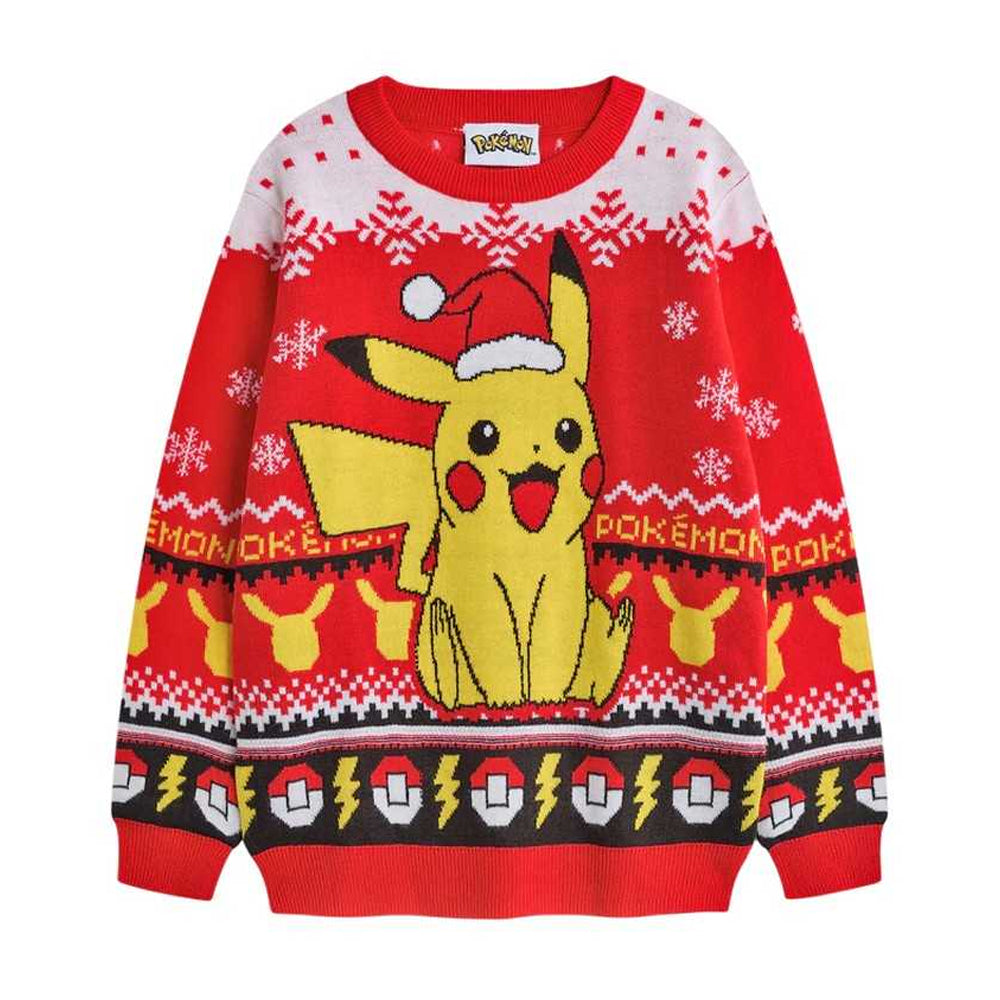 Red Solid - Front - Pokemon Boys Pikachu Christmas Jumper